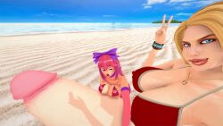 1futa 1girls 3d beach bikini blonde_hair blue_eyes cock_worship crybabyfuta futanari grand_theft_auto grand_theft_auto_v gta_v gtav_cover_girl hyper lipstick phone_camera pink_hair princess_robot_bubblegum princess_robot_bubblegum_(character) selfie tagme tongue_out v_sign