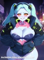 ai_generated big_breasts cleavage commission cyberpunk:_edgerunners cyberpunk_2077 female night night_city patreon patreon_url patreon_username public rebecca_(edgerunners) sinderellaart thick thick_legs thick_thighs voluptuous voluptuous_female