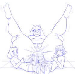 1girls 2boys anal anal_sex asriel_dreemurr bodily_fluids boss_monster bovid breasts_apart caprine cum cum_inside double_anal double_penetration excessive_cum female female_anthro friendly_fire frisk genital_fluids group hi_res human incest inflation leg_lift line_art lineart male male_anthro male_human mammal mother mother_and_son parent penetration penis pussy ratchetsly sex simple_background sketch small_but_hung son spread_legs spreading straight tiles toriel trembling undertale video_games white_background