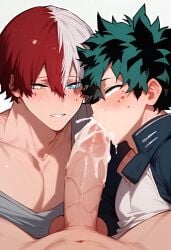 2 abdomen ai_generated big body boku_no_hero_academia boys cock cum cumshot dick erection eyes face gay hair huge izuku_midoriya knee legs my_hero_academia naked nude nudity oral penis red sex shouto_todoroki shy_uncensored spiky standing sucking to white yaoi