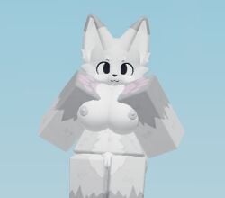 3d focus fox furry gameplay_screenshot hands_on_breasts roblox robloxian tagme teasing_viewer