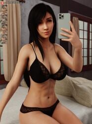 3d 3d_(artwork) belly big_breasts darkbahamuth final_fantasy final_fantasy_vii lingerie midriff pinup selfie tifa_lockhart