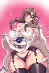 1girls bare_shoulders big_breasts braid brown_hair cleavage closed_mouth clothed clothed_female curvy do_you_love_your_mom_and_her_two-hit_multi-target_attacks? female female_focus female_only garter_belt garter_straps gloves hair_ribbon huge_ass huge_breasts lingerie long_hair mature mature_female mr._zhongqiu_jie nipples oosuki_mamako purple_eyes solo solo_female solo_focus tagme thick_thighs tsuujou_kougeki_ga_zentai_kougeki_de_ni-kai_kougeki_no_okaasan_wa_suki_desu_ka? wide_hips