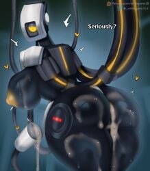 18_(artist) 1girls artificial_vagina ass breasts cum cum_in_ass cum_in_pussy cum_on_ass cum_on_breasts cum_on_thighs female glados heart portal_(series) robot sweat text whitepony