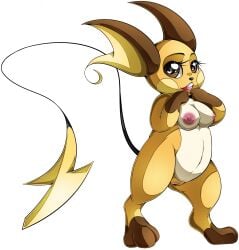 breasts female generation_1_pokemon genitals heart_symbol hi_res humanoid looking_at_viewer nintendo nude pokemon pokemon_(species) pussy raichu simple_background solo suddenhack tongue white_background