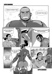 archie_(pokemon) balls bara beard big_penis blowjob boner comic erection facial_hair kukui_(pokemon) lupin_barnabi male male_only matt_(pokemon) monochrome muscles muscular nintendo oral penis pokemon speech_bubble