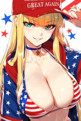 ai_generated american_flag_bikini bimbo blonde_hair huge_breasts low_quality maga_hat make_america_great_again noirprincess princess_anastasia