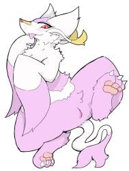 anonymous_artist anthro blush female fur generation_5_pokemon genitals hi_res mienshao nintendo nude pokemon pokemon_(species) pussy simple_background solo tail tongue white_background