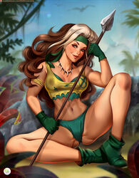 1girls alternate_costume anna_marie breasts cleavage didi_esmeralda female female_only marvel rogue_(x-men) savage_land solo spread_legs x-men