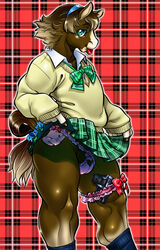 anthro bulge clothed clothing crossdressing equid equine girly horse kuro-gane looking_at_viewer male mammal panties smile solo standing tongue tongue_out underwear