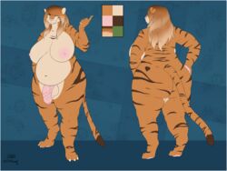 1futa 4:3 animal_genitalia anthro areolae ass back balls barbed_penis belly big_belly breasts color_swatch dizzyknight erect_nipples feet feline feline_penis flaccid fur furry futa_only futanari hair_over_one_eye hi_res huge_ass huge_breasts intersex large_penis long_hair mammal model_sheet nipples nude orange_fur original_character overweight overweight_futa paws penis pose sideboob solo standing stripes tail text thick_thighs tiger tigress wide_hips