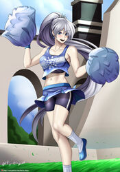 1girls bike_shorts cheerleader cheerleader_uniform hocen pom_poms rwby spats tagme weiss_schnee