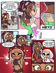 3girls agent_8_(splatoon) ass_grab blush blush_lines blushing chocolate_and_vanilla comic dark-skinned_female dark_skin dialogue female female_only grabbing_ass hand_holding inkling interracial interracial_yuri iseenudepeople lip_biting marina_(splatoon) motion_lines multiple_girls nintendo octoling pearl_(splatoon) speech_bubble splatoon splatoon_2 text trembling yuri