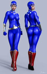 1girls 3d alternate_costume amazon ass back_view belt big_ass big_breasts blue_bodysuit blue_eyes bodysuit boots bracers breasts busty curvaceous curvy dat_ass dc dc_comics diana_prince diving_suit erect_nipples erect_nipples_under_clothes eyeshadow female female_only from_behind front_view goddess human justice_league large_breasts lipstick makeup mascara metal_belt nipple_bulge nipples pinup red_boots red_lips red_lipstick solo superheroine themysciran thick_ass tiangtam tiptoes voluptuous wetsuit wonder_woman wonder_woman_(series)