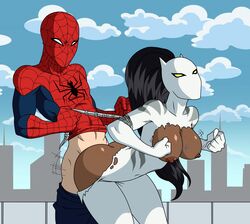 1boy 1girls aeolus06 alternate_version_available ava_ayala brown_hair dark-skinned_female dark_skin edit female interracial light-skinned_male light_skin male marvel peter_parker sex spider-man spider-man_(series) straight_hair suit ultimate_spider-man white_tiger_(marvel)