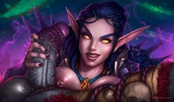 1boy 1girls 2019 areolae balls big_breasts big_penis blizzard_entertainment blood_elf breasts bwonsamdi duo elf faceless_male female hair handjob large_penis loa_(warcraft) male nipples penis penis_grab pointy_ears straight thick_penis valyasha vein veiny_penis video_games vincentcc warcraft world_of_warcraft yellow_eyes zandalar