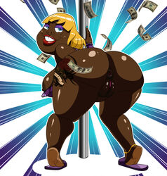 1girls anus areolae bbw bebe's_kids big_breasts blonde_hair blue_eyes dark-skinned_female dark_skin female female_only huge_ass lawgick looking_back money nipples nude_female nudity puffy_anus pussy sideboob slippers smile stripper_pole tagme thick_thighs vivian_(bebe's_kids) vulva