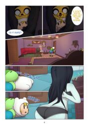 1girls 2boys adventure_time ass big_ass bra cartoon_network comic cubbychambers female finn_the_human jake_the_dog marceline peeping spying text underwear undressing