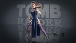 1girls 3d action_pose armlet bare_shoulders bracelet braid braided_hair breasts brown_eyes brown_hair cleavage cocktail_dress curvy dress dual_wielding eyelashes eyeliner female female_only garter_belt gun high_heels lace-trimmed_panties lace-trimmed_thighhighs lara_croft lara_croft_(classic) large_breasts lipstick loincloth long_loincloth mascara panties pistol skirt tagme thick_lips thighhighs tomb_raider tombraider4ever