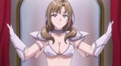 animated animated_gif armor big_breasts bikini_armor canonical_scene female_only mature_female oosuki_mamako screencap screenshot solo tsuujou_kougeki_ga_zentai_kougeki_de_ni-kai_kougeki_no_okaasan_wa_suki_desu_ka?