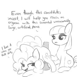 1:1 2019 cutie_mark dialogue dildo duo earth_pony english_text equid equine female female/female feral friendship_is_magic greyscale hair hi_res horse incest mammal maud_pie_(mlp) monochrome my_little_pony pinkie_pie_(mlp) pony sex_toy sibling sister sisters text tjpones yuri