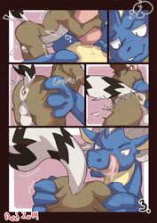 2019 anthro anthro_on_feral anus balls blush comic digital_media_(artwork) dirtyturquoise dragon duo feral hi_res male male/male penis ringtail size_difference zoophilia