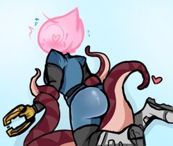 bodysuit drekartubegirl fire heart heart-shaped_pupils novakid pink_skin starbound tentacle tentacle tentacle_sex