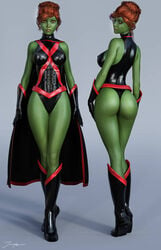 1girls 3d alien_girl ass back_view big_ass big_breasts black_boots black_cape black_gloves black_kneehighs black_leotard boots breasts busty cape curvaceous curvy dat_ass dc dc_comics erect_nipples erect_nipples_under_clothes eyeshadow female female_only from_behind front_view gloves green_martian green_skin hair_bun hairbun kneehighs large_breasts leotard makeup martian mascara miss_martian nipple_bulge nipples pinup red_eyes red_hair solo superheroine teen_titans thick_ass thick_thighs thighs tiangtam voluptuous young_justice young_justice_(cartoon)