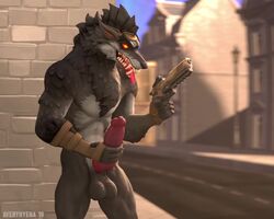 3d abs animal_genitalia animal_penis animated anthro averyhyena balls big_balls big_penis canine canine_penis casual dire_(fortnite) firearm fortnite gun handgun handjob knot male male_only mammal manual masturbation multitasking muscles muscular no_sound nude pecs penis public solo tagme video video_games weapon werewolf wolf