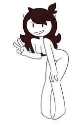 accurate_art_style barefoot bent_over breasts breasts_out brown_hair eyebrows eyebrows_visible_through_hair female female_only hair jaiden jaiden_animations nipples nude simple_background smile solo stickman thrumbo v v_sign white_skin youtube youtuber