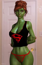 1girls 3d alien_girl arms_behind_back belly_button big_breasts black_shirt breasts busty cameltoe cleavage curvaceous curvy dc dc_comics door erect_nipples erect_nipples_under_clothes eyeshadow female female_only ginger green_skin hair_bun hairbun large_breasts lingerie long_hair makeup mascara midriff miss_martian nail_polish navel nipple_bulge nipples panties partially_visible_nipples picot_trim picot_trim_panties pinup pussy red_eyes red_hair red_lingerie red_nail_polish red_nails red_panties see-through see-through_lingerie see-through_panties shirt solo standing stomach superheroine teen_titans thighs tiangtam transparent_clothing voluptuous vulva young_justice