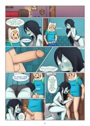 1boy :o adventure_time ass breasts cartoon_network comic cubbychambers erection female finn_the_human hand_on_penis imminent_fellatio imminent_oral innocent marceline oblivious penis penis_awe penis_grab penis_out surprised text underwear