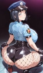 ai_generated axosnax big_ass big_breasts high_heels hyuuga_hinata naruto naruto_(series) police police_uniform policewoman squatting