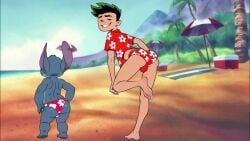 ai_generated american_dragon:_jake_long ass ass_exposed bulge jake_long male pants_down pulling_clothing pulling_down_pants speedo speedo_only stitch swimsuit swimsuit_down swimsuit_pull tagme undieboi22 video