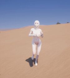 1girls 3d albino animated areolae bouncing_breasts breasts curvy erect_nipples female female_only huge_breasts nipples nude pale_skin run_cycle running wide_hips wildlife_(video_game)