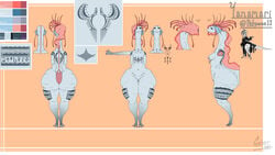 16:9 2019 absurd_res anthro female fish geier hi_res marine model_sheet nipple_piercing nipples nude oarfish piercing simple_background standing tattoo thick_thighs wide_hips