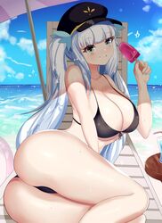 1girls ass beach big_breasts bikini breasts cleavage clothing female female_only food hair heterochromia kagura_gumi kagura_mea long_hair popsicle sana!rpg solo virtual_youtuber white_hair