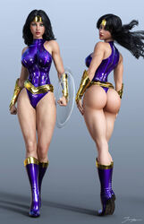 1girls 3d ass avengers back_view big_ass big_breasts bimbo black_hair blue_eyes boots bracers breasts busty curvaceous curvy dat_ass erect_nipples erect_nipples_under_clothes eyeshadow female female_only fit fit_female from_behind front_view hair_flip holding_shield human kneehighs large_breasts leotard lipstick long_hair makeup marvel marvel_comics mascara muscular muscular_female muscular_thighs nipple_bulge nipples pinup power_princess purple_boots purple_kneehighs purple_leotard red_lips red_lipstick shield signature solo squadron_supreme standing thick_ass thick_thighs thighs tiangtam tiara tiptoes toned toned_female voluptuous zarda