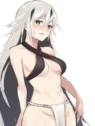 blush bocas_top breasts fate/grand_order fate_(series) female hometa looking_at_viewer medium_breasts nagao_kagetora_(fate) silver_hair smile white_background yellow_eyes