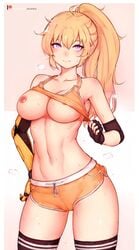 1girls blonde_hair bluefield breasts female female_only prosthetic prosthetic_arm robotic_arm rwby solo yang_xiao_long