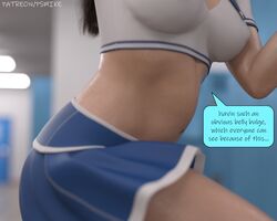 3d abdominal_bulge artist_name bare_midriff belly_bulge bottle bottle_in_pussy bottle_insertion close-up comic crop_top english_text large_insertion locker_room masturbation nipple_bulge no_bra_under_clothes patreon_username pleated_skirt psmike skirt sole_female solo speech_bubble stealth_masturbation vaginal vaginal_penetration