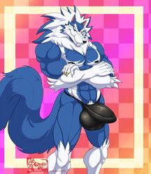 2019 abs anthro biceps black_nose blue_fur blue_hair blue_skin bulge canid canine canis capcom clothing crossed_arms darkstalkers eyebrows fundoshi fur gallon gloves_(marking) hair huge_bulge hungothenomster japanese_clothing jon_talbain male male_only mammal markings multicolored_fur multicolored_hair multicolored_skin muscular muscular_male muscular_thighs pecs penis_outline pubes smile solo standing tight_underwear two_tone_fur two_tone_hair two_tone_skin underwear vampire_savior video_games were werecanid werecanine werewolf white_fur white_hair white_skin wolf wolf_ear