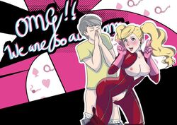 ann_takamaki blonde_hair blush breasts cat_suit comedy cutequeenoftheseas drooling female light_skin male meme original_character persona persona_5 sex straight straight_sex zipper