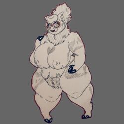 anthro breasts bush_(disambiguation) bushy_pubes female fur fur_pattern furry glasses hairy hairy_pussy heart_pattern huge_breasts hyper hyper_breasts naked nerdy nude original_character overweight overweight_female pennichan69_(artist) pig porcine pubes pubic_hair riley_swinney_(furrden) shortstack thick_thighs wide_hips