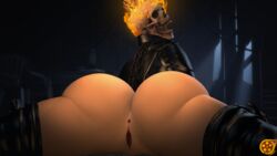 16:9 3d 3d_(artwork) anus ass big_butt bone clothed clothing digital_media_(artwork) female female_focus female_only fire ghost_rider human humanoid jacket looking_at_viewer mammal marvel nude open_mouth pussy rule_63 sfrogue skeleton skull solo source_filmmaker topwear undead video_games