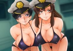 2girls absurd_res absurdres alternate_version_available arched_back artist_request bare_arms bare_shoulders bare_thighs bbw bedroom_eyes bent_over big_breasts black_bra black_hair black_panties black_underwear blush bra brown_eyes brown_hair busty cleavage erect_nipples erect_nipples_under_clothes female female/female female_focus female_only gundam gundam_seed gundam_seed_destiny hat hi_res high_resolution highres inner_sideboob large_breasts lips lipstick long_hair looking_at_viewer makeup mature mature_female milf mobile_suit_gundam mommy mommy_kink mommy_milkers murrue_ramius natarle_badgiruel nipple_bulge panties perky_breasts pilot_hat pink_lips pink_lipstick purple_eyes purple_lips purple_lipstick short_hair sideboob thick_thighs thighs tomboy underwear very_high_resolution voluptuous voluptuous_female