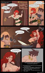 1boy 2girls apron apron_only big_breasts big_butt blacksmith blacksmith_apron breasts breasts_out choose_your_own_adventure comic comic_page female fingerless_gloves freckles gloves green_eyes huge_breasts long_hair male mark_(markydaysaid) markydaysaid microskirt naked_apron nipple_slip no_panties_under_skirt pigtails plaid_clothing plaid_skirt red_hair skirt tagme text