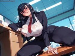 ai_generated arzagod big_breasts black_hair blue_eyes female kill_la_kill kiryuuin_satsuki long_hair office_lady perfect_boobs tagme thick_thighs