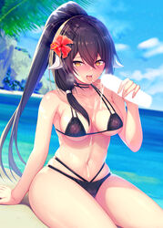 bikini censored cum erect_nipples erect_nipples_under_clothes handjob minase_kuuru penis swimsuits