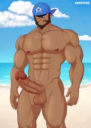 abs archie_(pokemon) balls beach dark-skinned_male erection kerothix male male_only muscular_male nintendo pecs penis pokemon pokemon_(game) pokemon_rse solo solo_male team_aqua